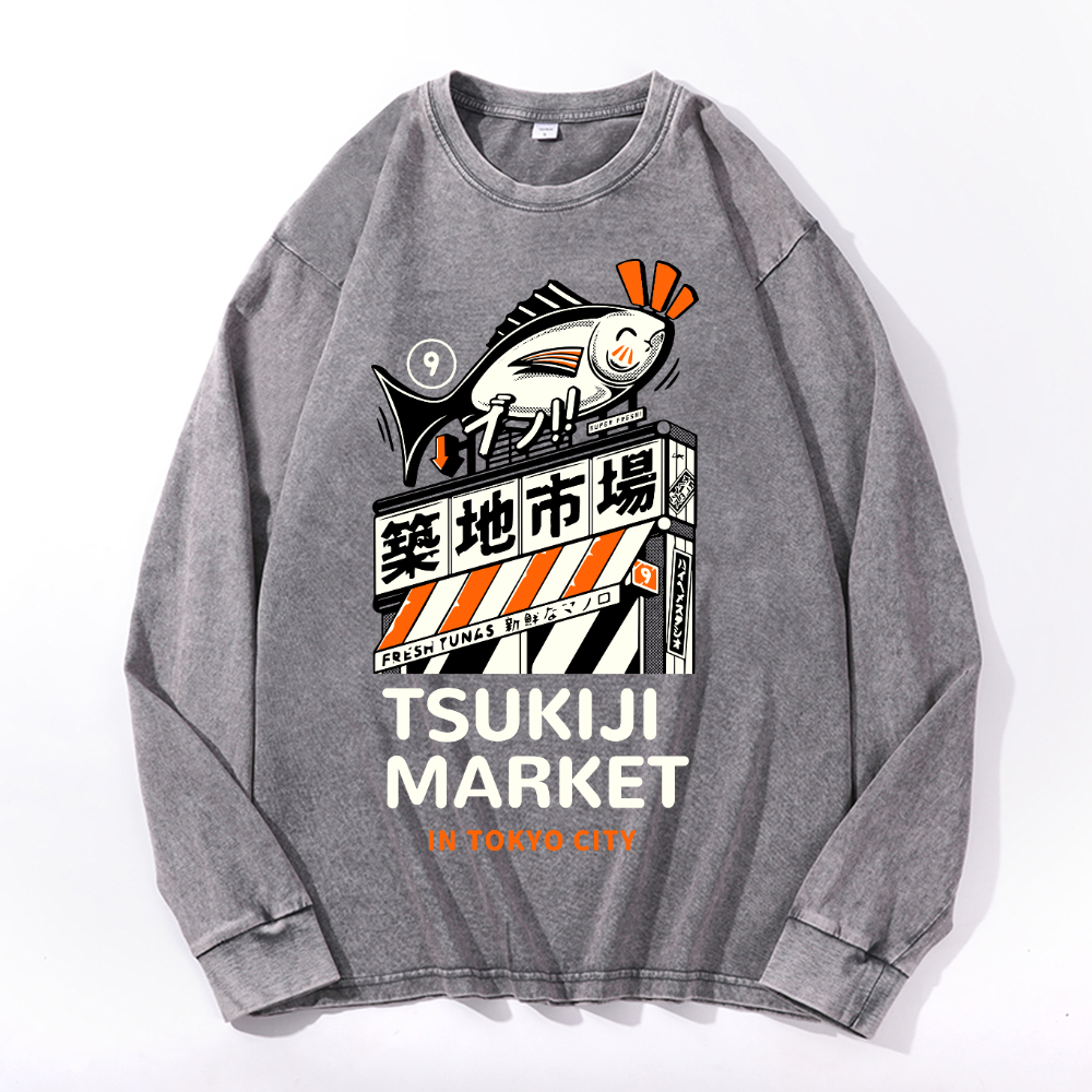 Tsukiji Market Vintage Cotton Wash Crewneck Sweatshirt