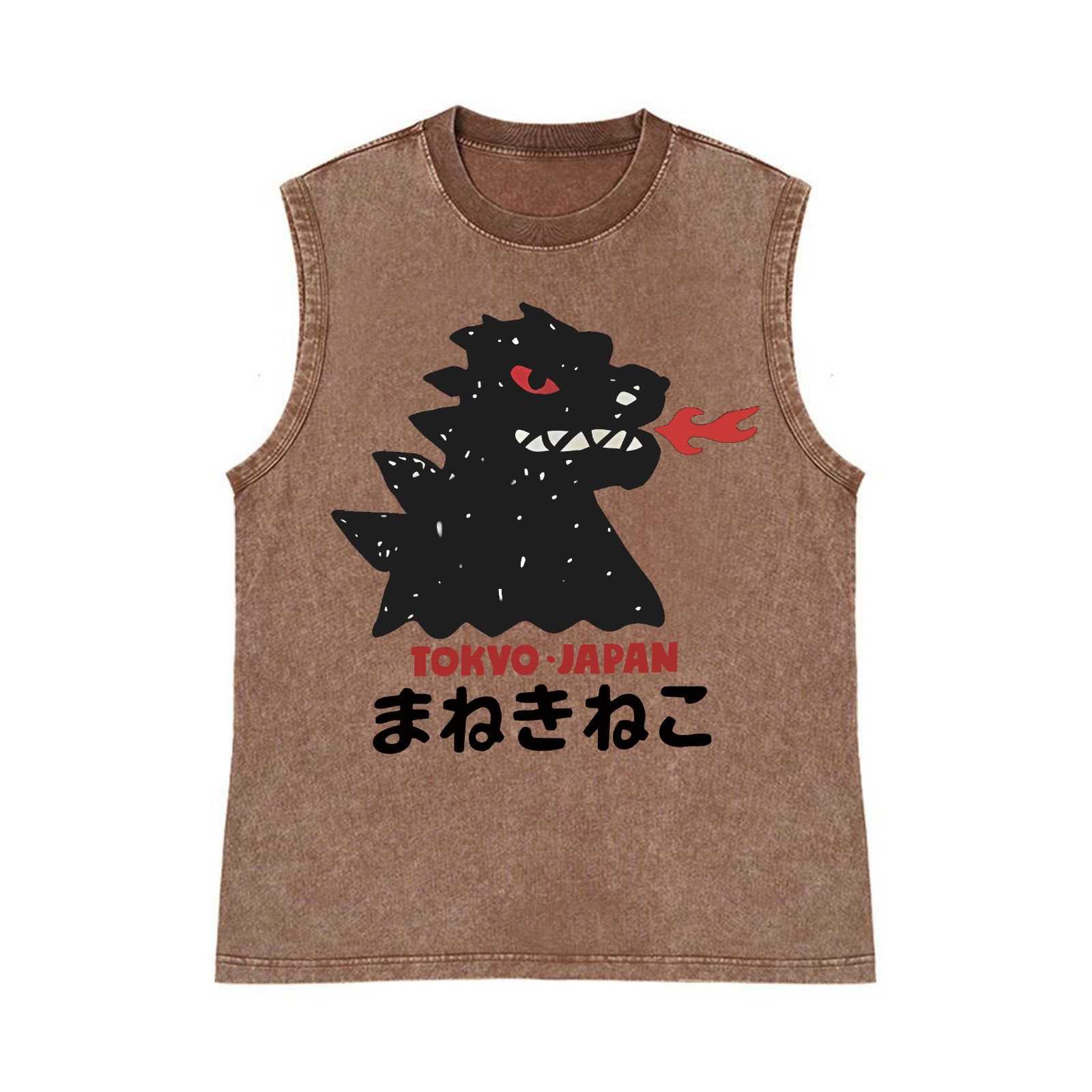 Kaiju Monster Tokyo Japan Pure Cotton Wash-Dyed Sleeveless Tank Top