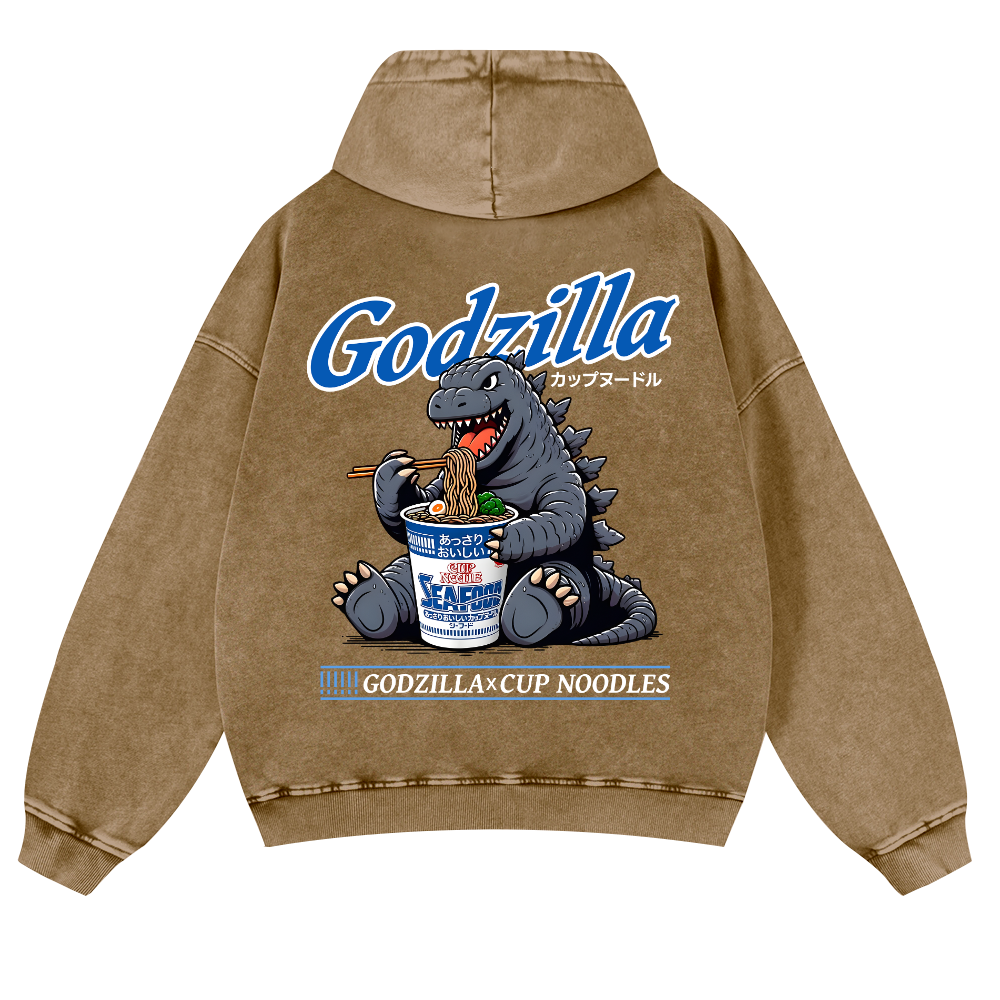 Kaiju Cup Noodles Vintage Washed Cotton Back Art Hoodie