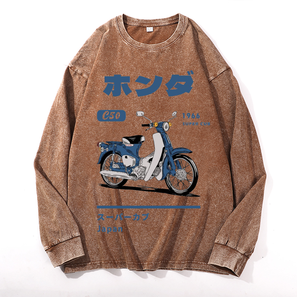 Vintage Cotton Wash Crewneck Long-Sleeve T-Shirt