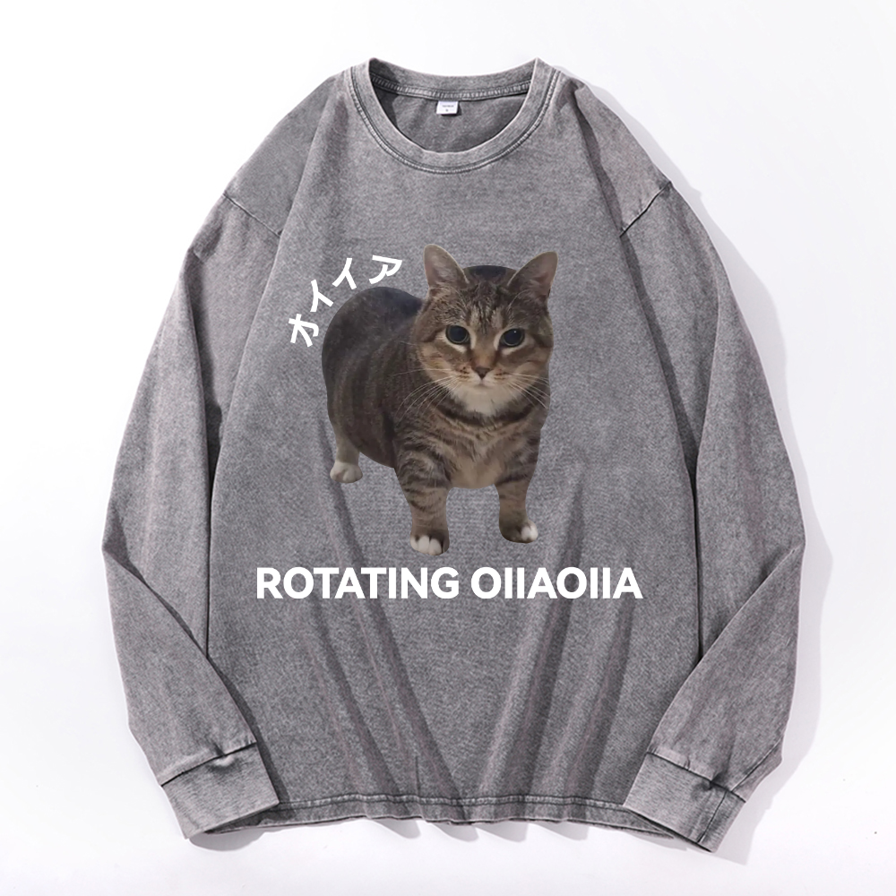 OIIA Cat Vintage Cotton Wash Long-sleeve T-shirt