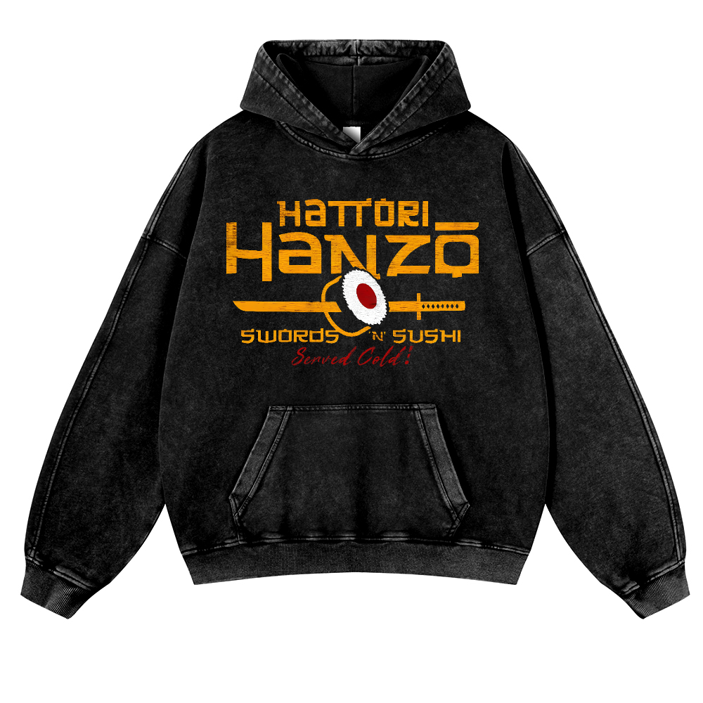 Hattori Hanzo Sushi Vintage Washed Thick Cotton Hoodie