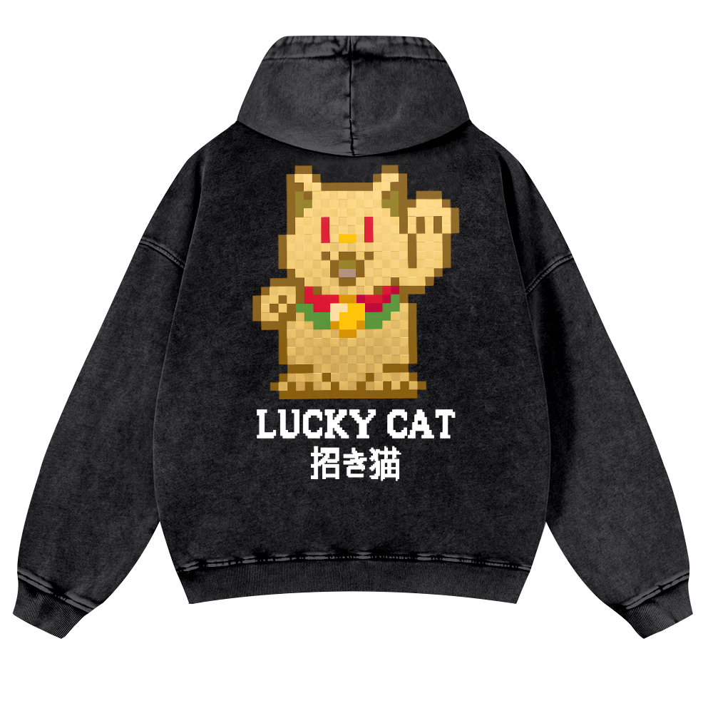 Mosaic Lucky Cat Vintage Washed Cotton Back Art Hoodie
