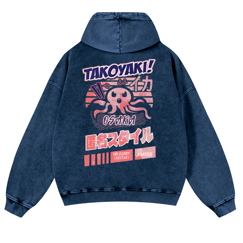Octopus Takoyaki Vintage Washed Cotton Back Art Hoodie