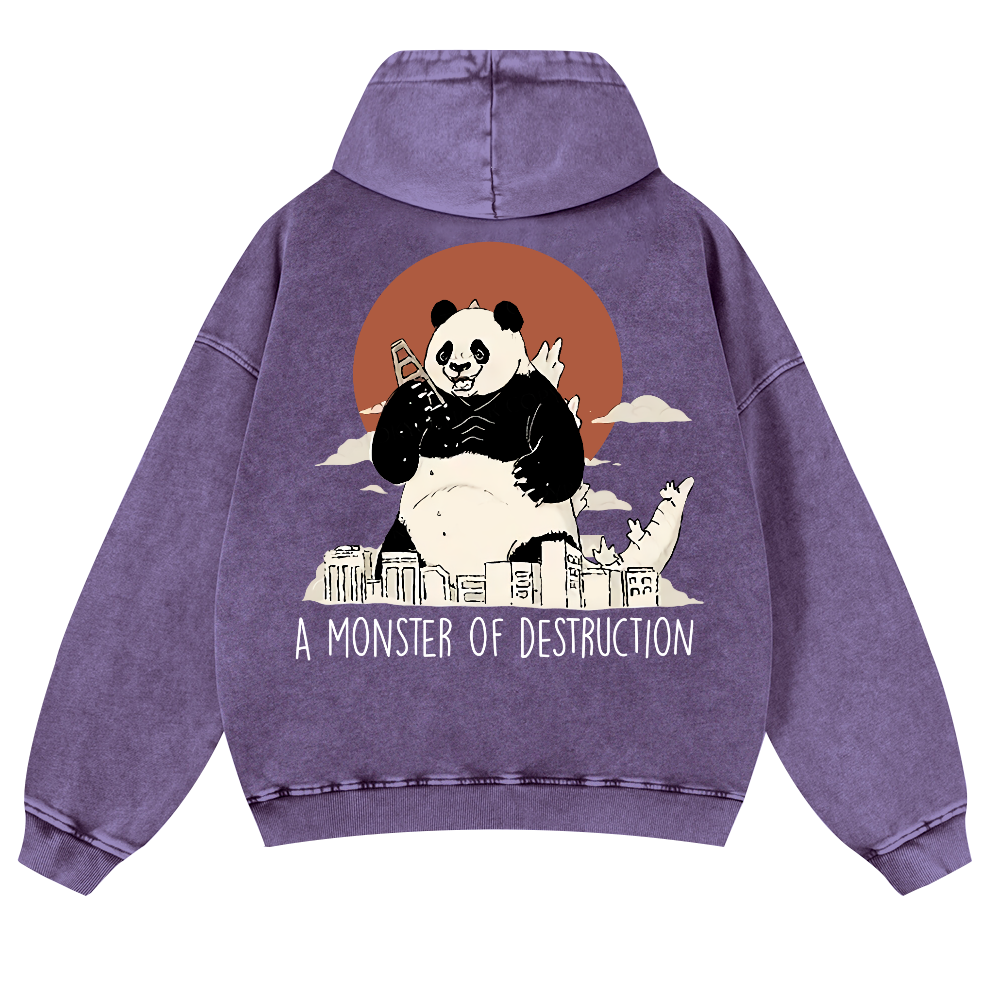 Panda Kaiju Vintage Washed Cotton Back Art Hoodie