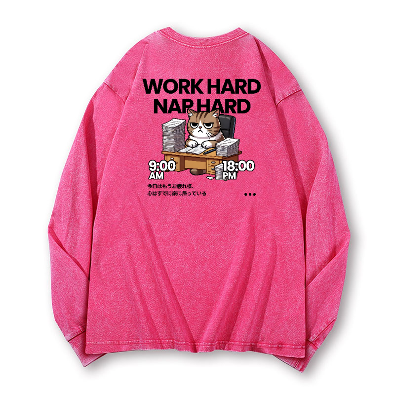Cat Vintage Washed Cotton Back Art Long-sleeve T-shirt
