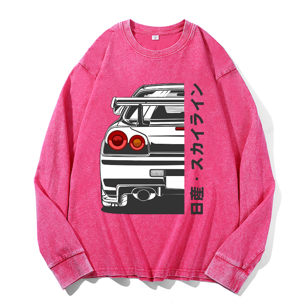 Vintage Cotton Wash Crewneck Long-Sleeve T-Shirt