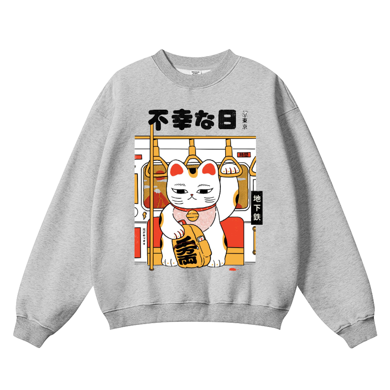 Unlucky Cat Vintage Cotton Blend Crewneck Sweatshirt
