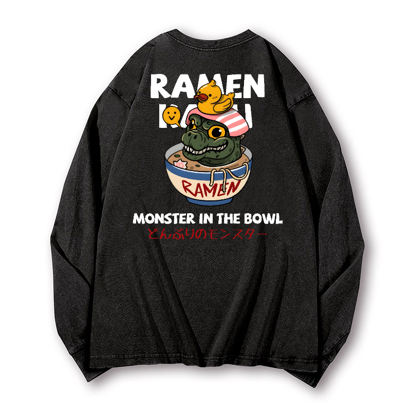 Ramen Kaiju Vintage Washed Cotton Back Art Long-sleeve T-shirt