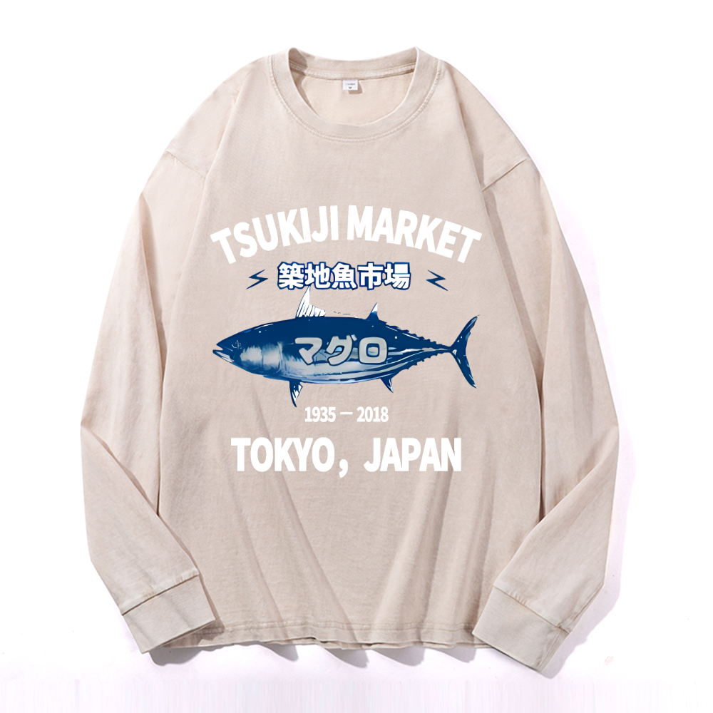 Vintage Cotton Wash Crewneck Long-Sleeve T-Shirt