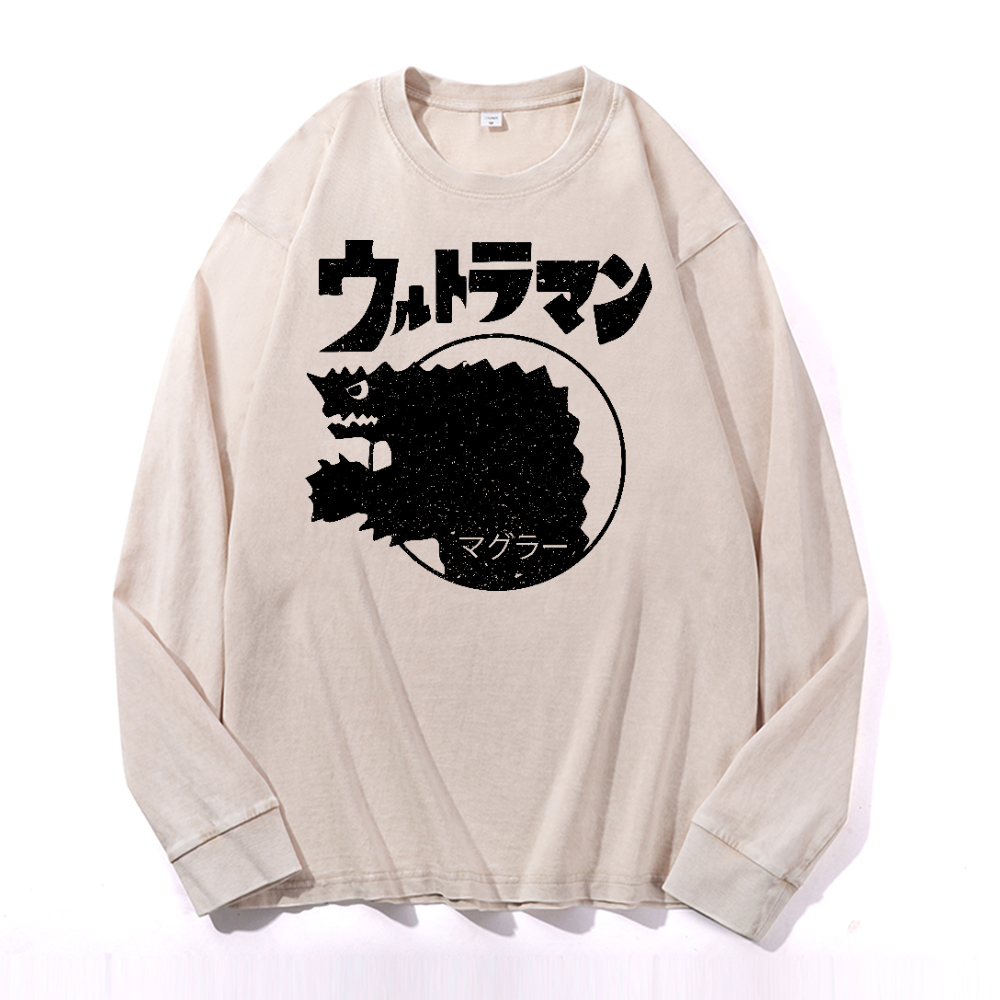 Magular Monster Vintage Cotton Wash Crewneck Long-Sleeve T-Shirt