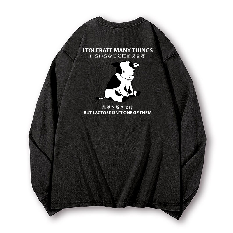 Lactose Cow Vintage Washed Cotton Back Art Long-sleeve T-shirt