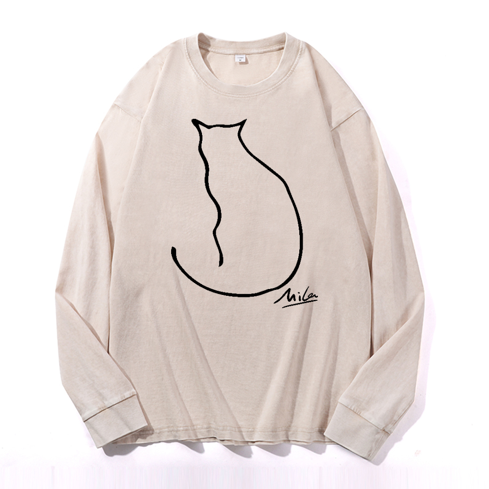 Mila Cat Vintage Cotton Wash Long-sleeve T-shirt