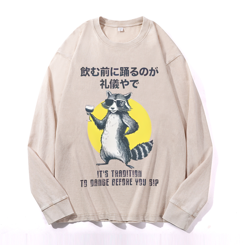 Vintage Cotton Wash Crewneck Long-Sleeve T-Shirt
