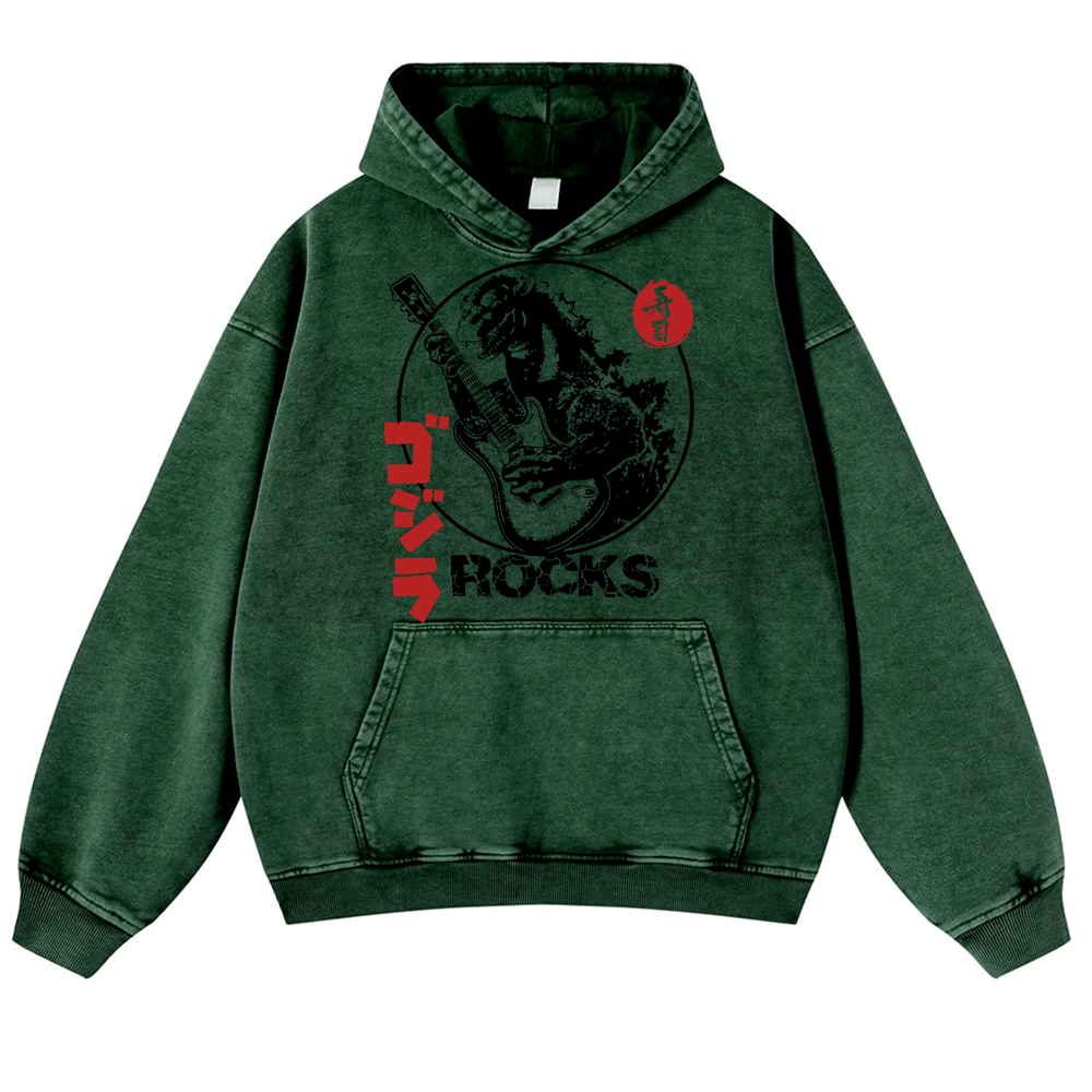 Rock Kaiju Vintage Washed Thick Cotton Hoodie