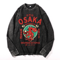 Osaka Drunken Octopus Vintage Cotton Wash Crewneck Long-Sleeve T-Shirt