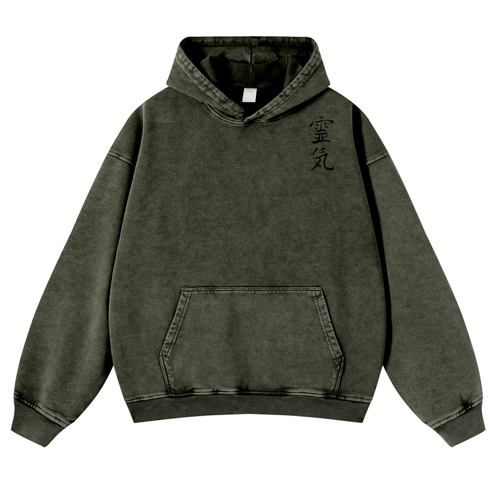 Lucky Cat Black Cat Vintage Washed Cotton Back Art Hoodie