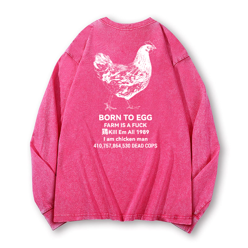 Chicken Vintage Washed Cotton Back Art Long-sleeve T-shirt