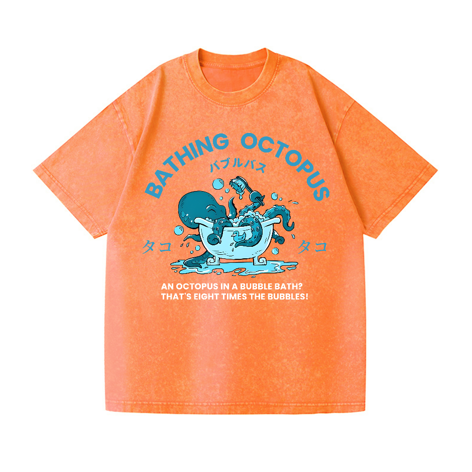 Bubble Bath Octopus Vintage Wash Japanese Design T-Shirt