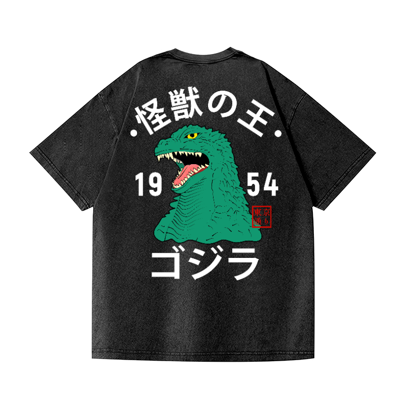 Kaiju Vintage Wash Japanese Design Back Art T-Shirt
