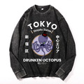 Tokyo Octopus Vintage Cotton Wash Crewneck Long-Sleeve T-Shirt