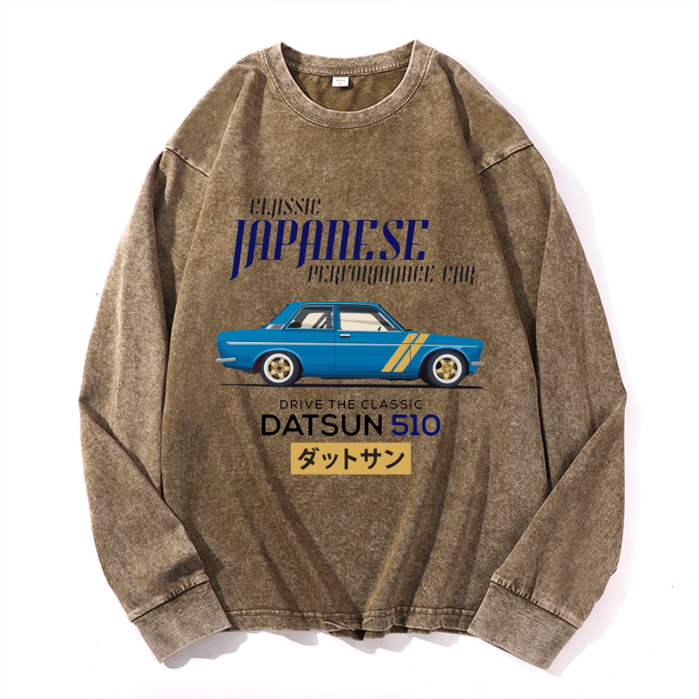 Vintage Cotton Wash Crewneck Long-Sleeve T-Shirt