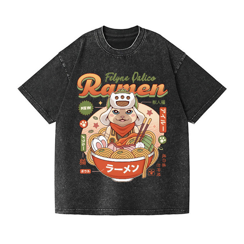 Ramen Cat Vintage Wash Japanese Design T-Shirt