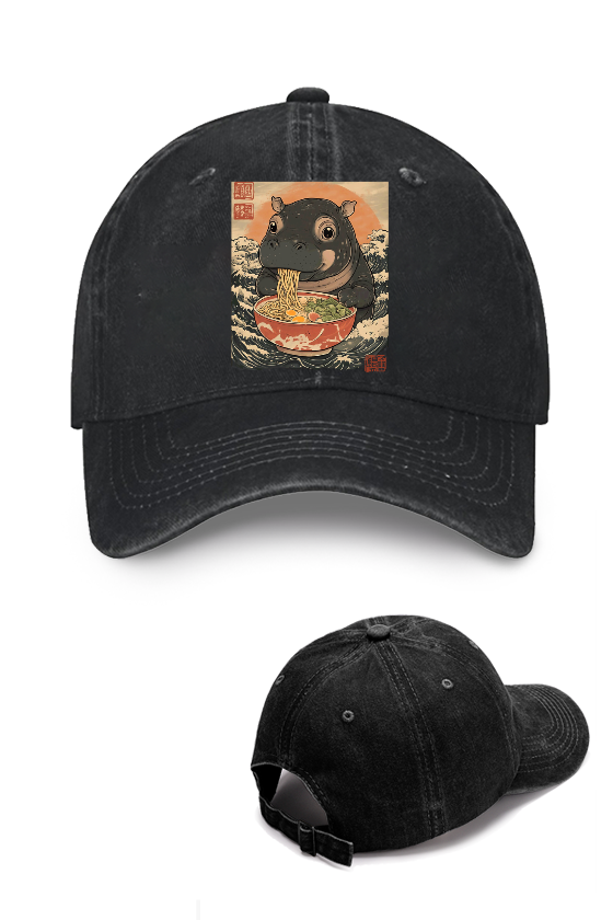 Ramen Hippo Ukiyoe Wave Vintage Cotton Cap