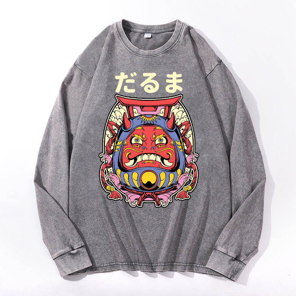 Okinawa Vintage Cotton Wash Crewneck Long-Sleeve T-Shirt