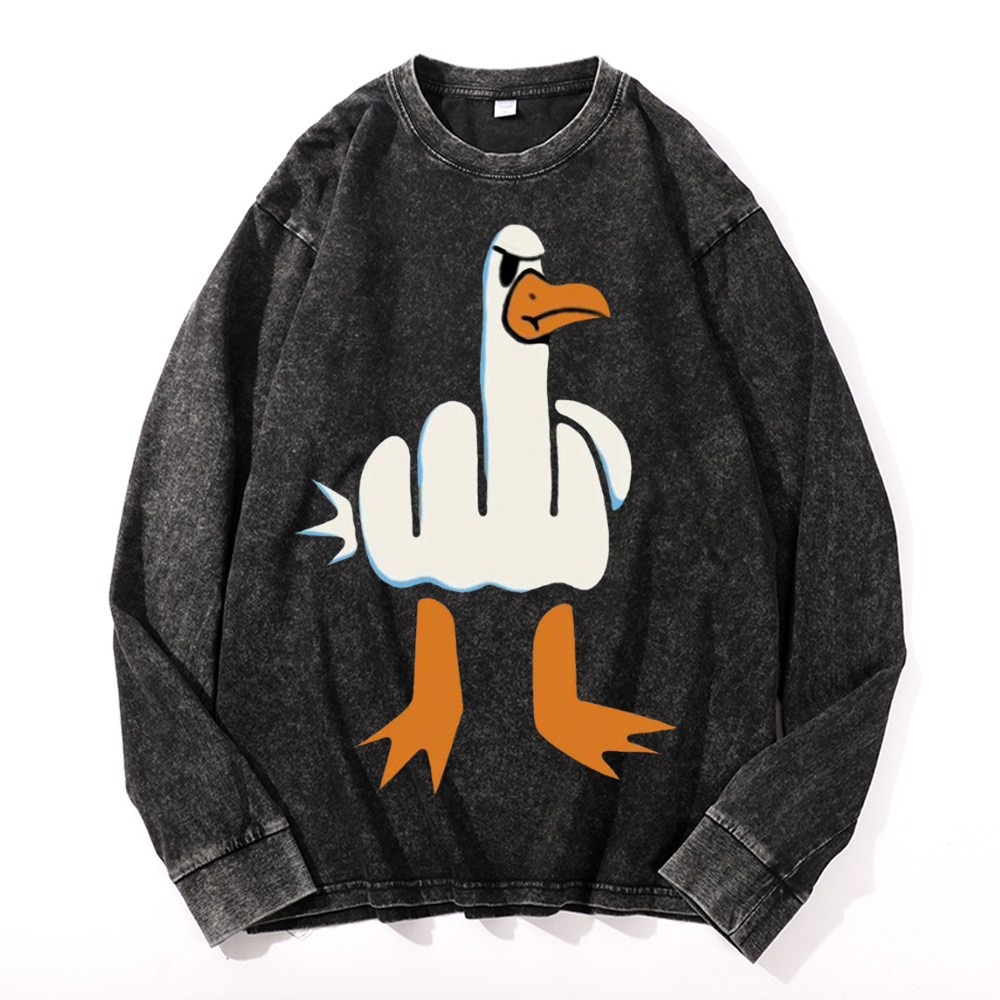 Duck Vintage Cotton Wash Crewneck Long-Sleeve T-Shirt