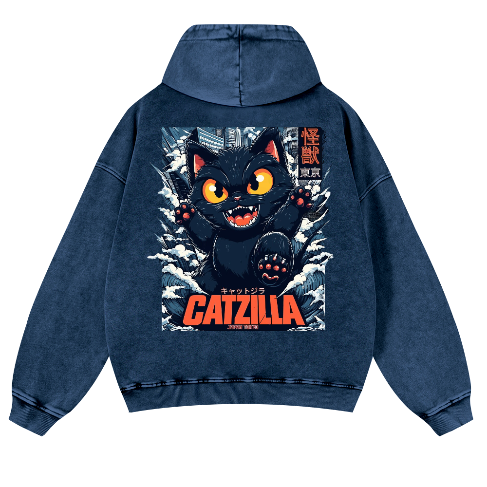 Catzilla Cat Kaiju Vintage Washed Cotton Back Art Hoodie