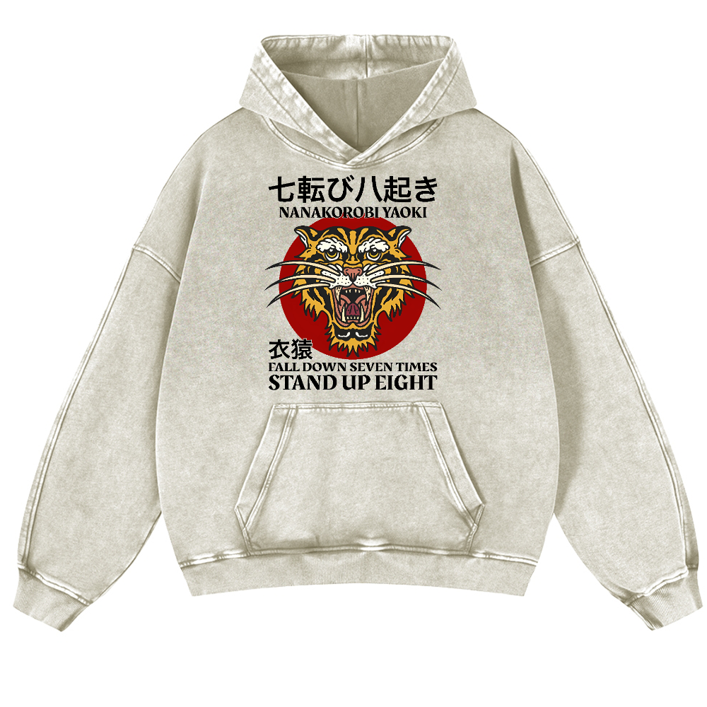 Nanakorobi Yaoki Tiger Vintage Washed Thick Cotton Hoodie
