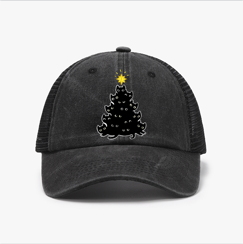Christmas Tree Cat Vintage Cotton Breathable Hat