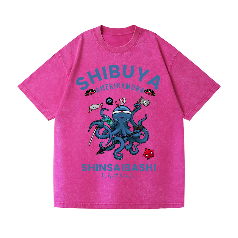 Shibuya Octopus Vintage Wash Japanese Design T-Shirt