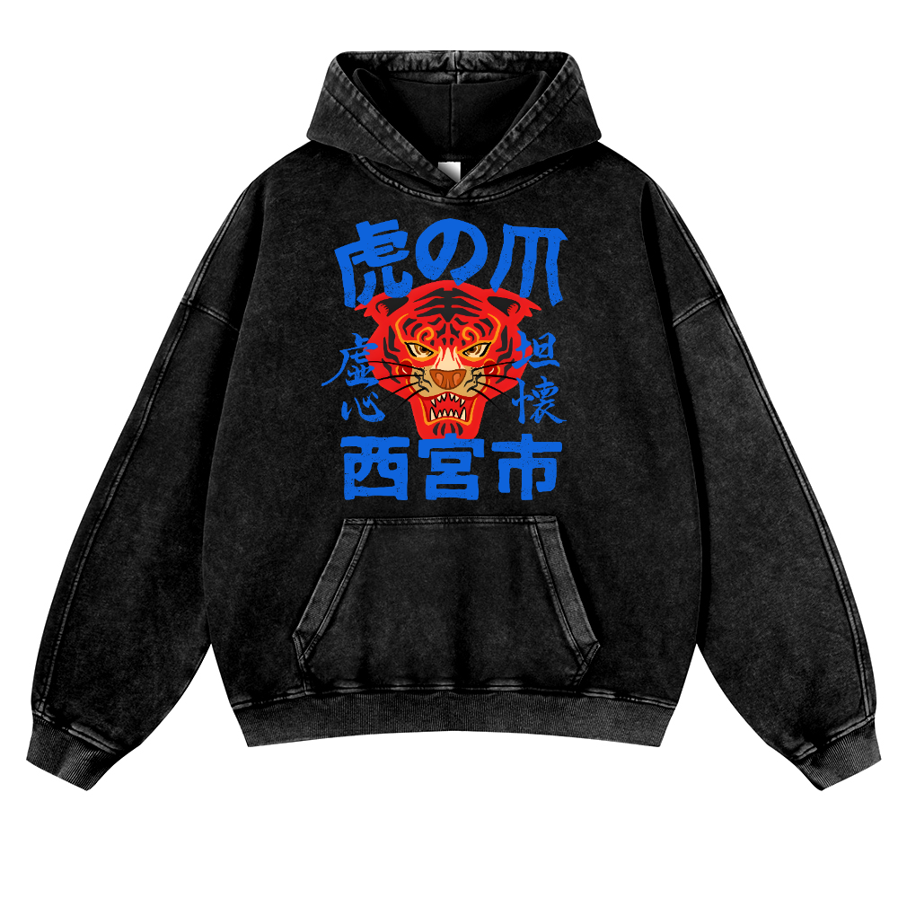 Tiger Vintage Washed Thick Cotton Hoodie