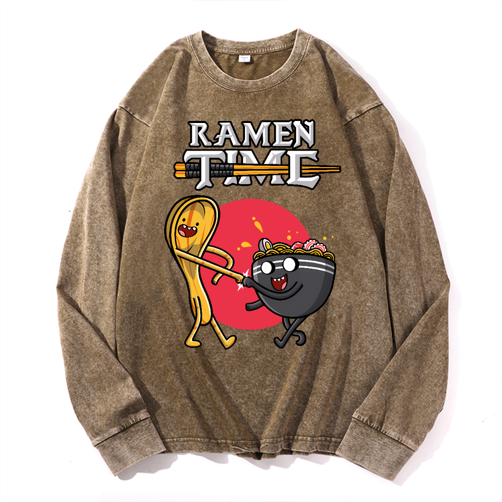 Ramen Vintage Cotton Wash Crewneck Long-Sleeve T-Shirt