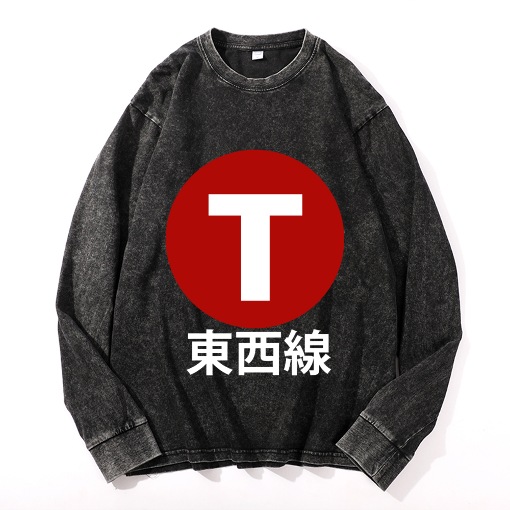 Vintage Cotton Wash Crewneck Long-Sleeve T-Shirt