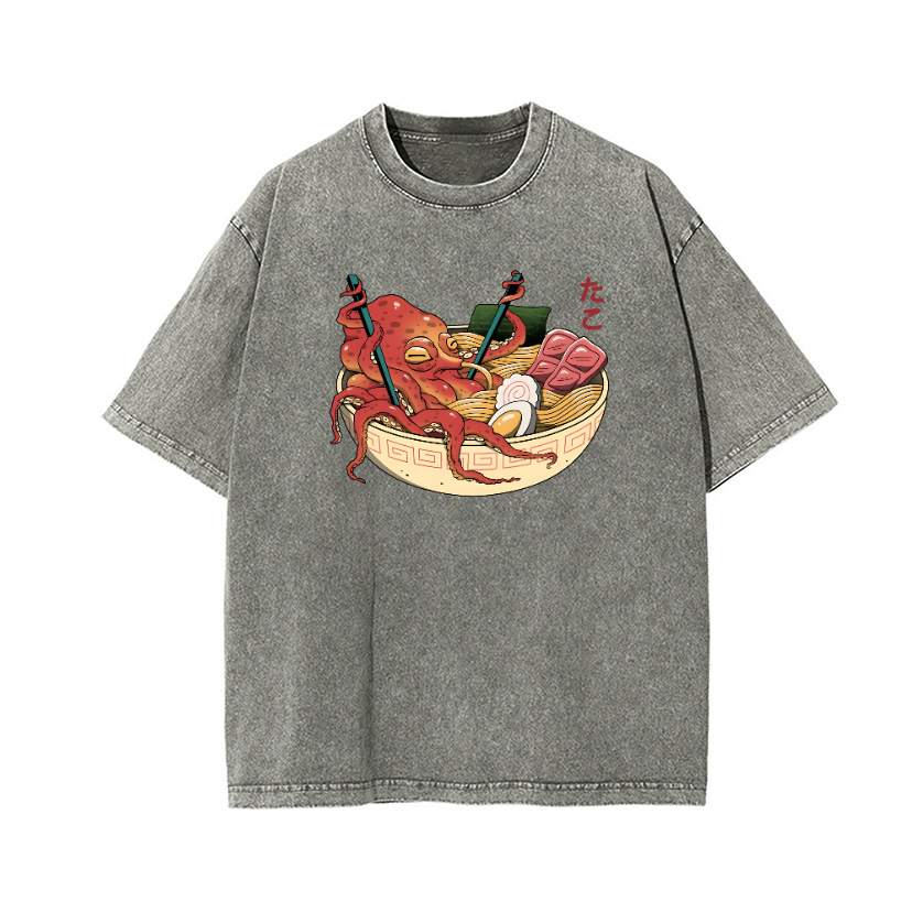 Ramen Octopus Vintage Wash Japanese Design T-Shirt