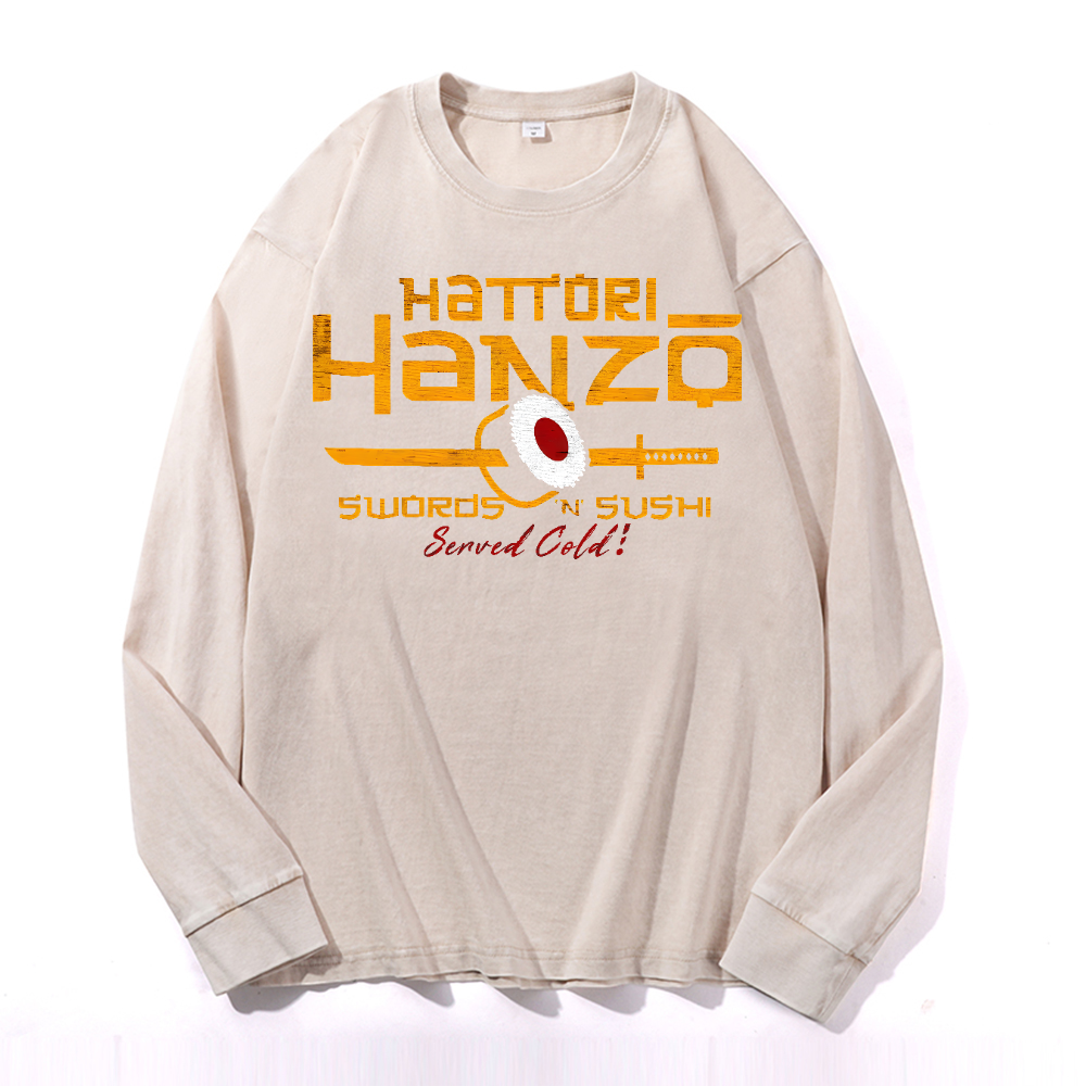 Okinawa Hattori Hanzo Vintage Cotton Wash Crewneck Long-Sleeve T-Shirt