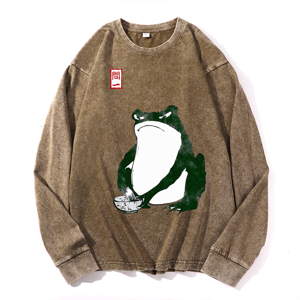 Frog Vintage Cotton Wash Crewneck Long-Sleeve T-Shirt
