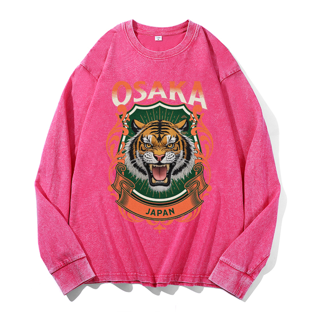 Osaka Tiger Vintage Cotton Wash Crewneck Long-Sleeve T-Shirt