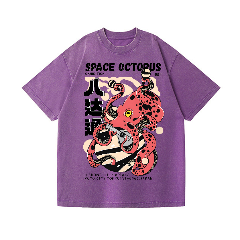 Space Octopus Vintage Wash Japanese Design T-Shirt