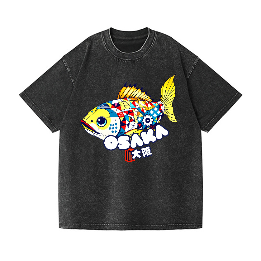 Osaka Fish Vintage Wash Japanese Design T-Shirt