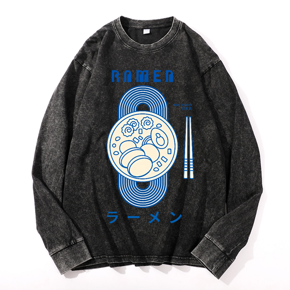 Vintage Cotton Wash Crewneck Long-Sleeve T-Shirt