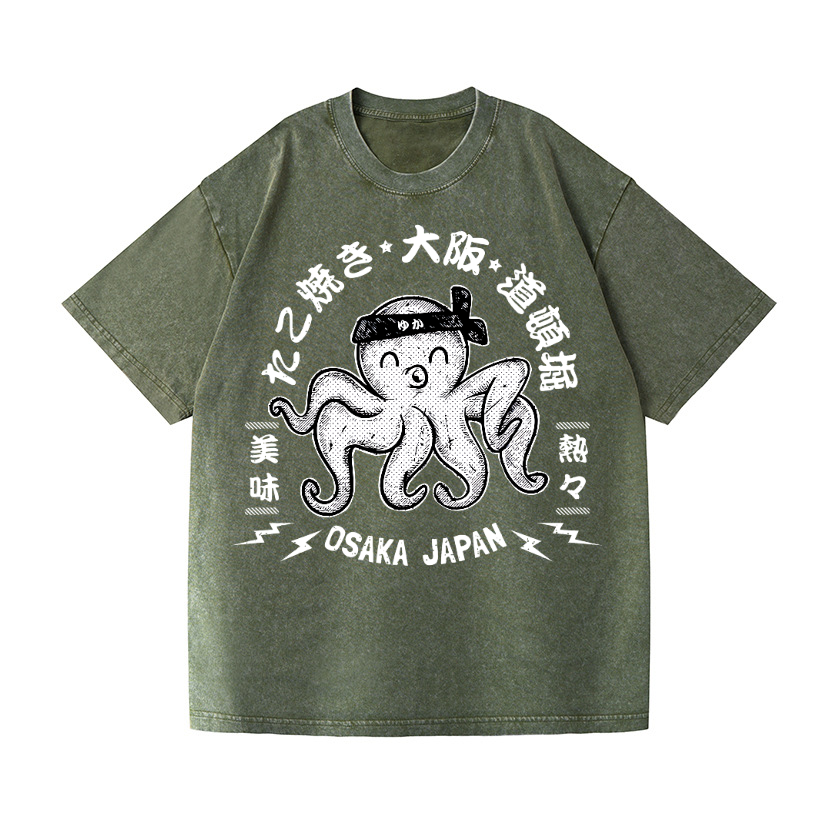 Octopus Takoyaki Osaka Japan Vintage Wash Japanese Design T-Shirt