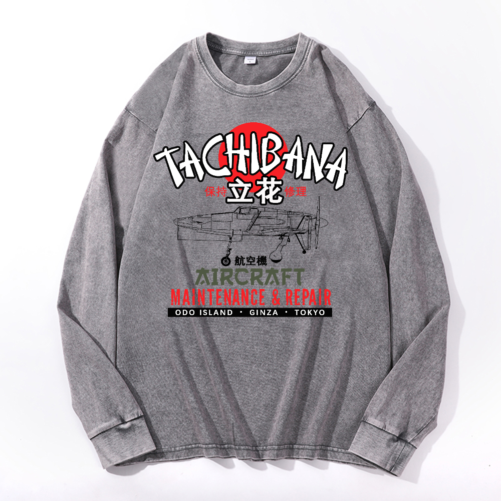 Tachibana Aircraft Vintage Cotton Wash Long-sleeve T-shirt