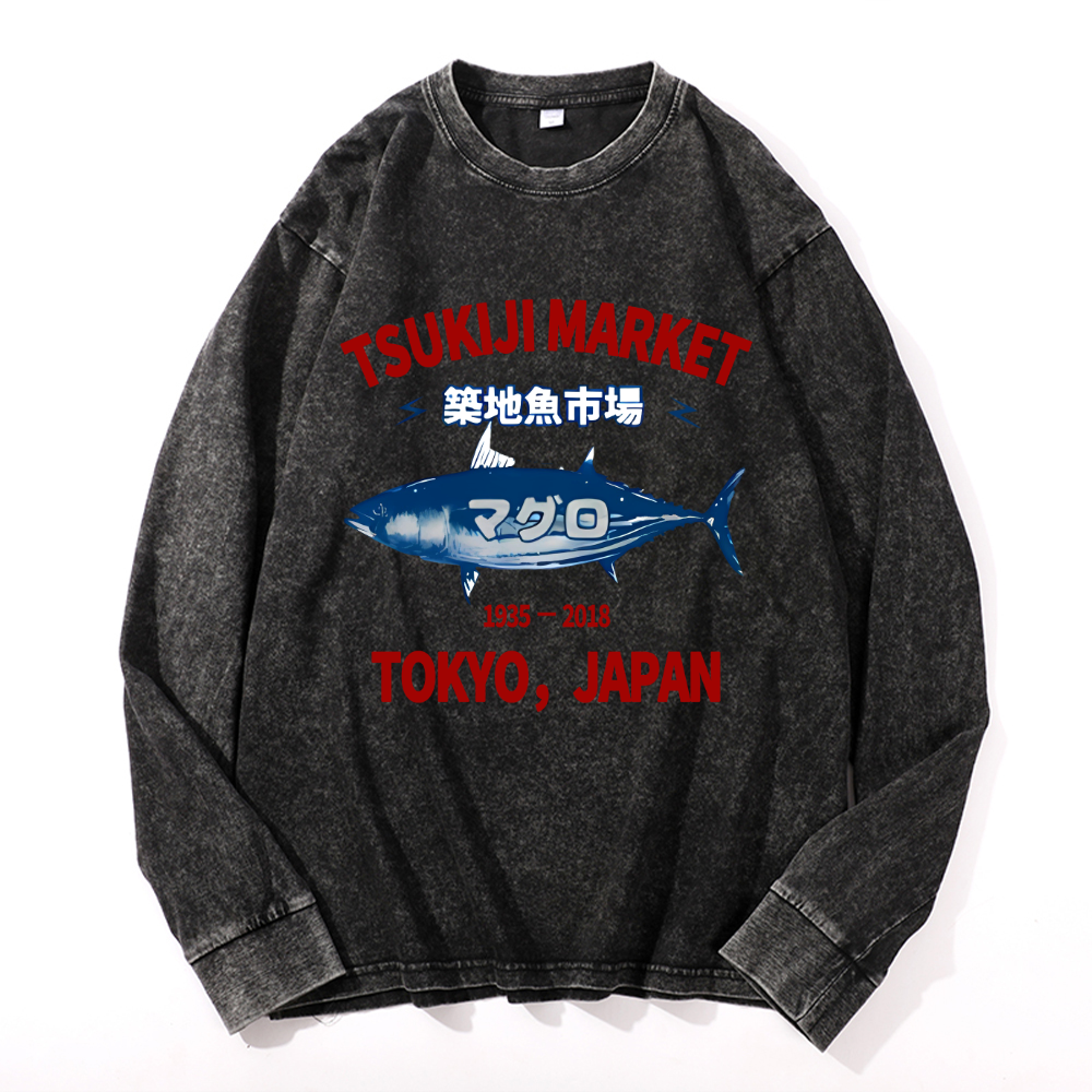 Vintage Cotton Wash Crewneck Long-Sleeve T-Shirt