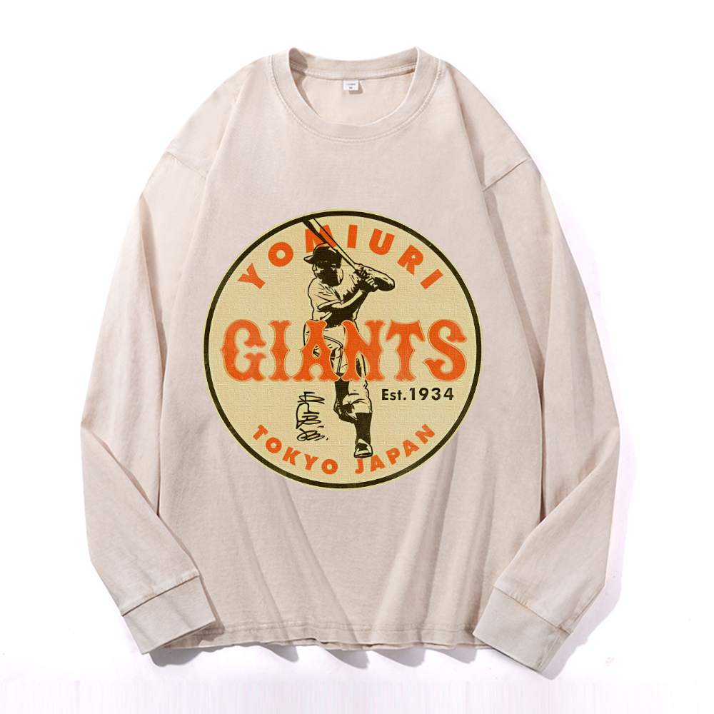 Vintage Cotton Wash Crewneck Long-Sleeve T-Shirt