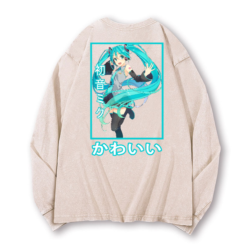 Hatsune Miku Vintage Washed Cotton Back Art Long-sleeve T-shirt