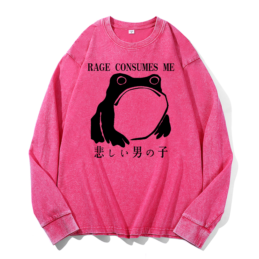 Rage Consumes Me Frog Vintage Cotton Wash Long-sleeve T-shirt